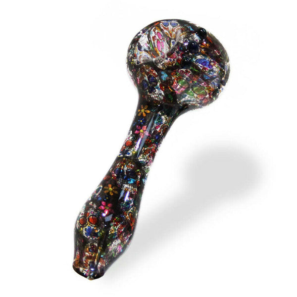 **DISPONIBILE A MILANO** Pipa di vetro con teschi messicani colorati.